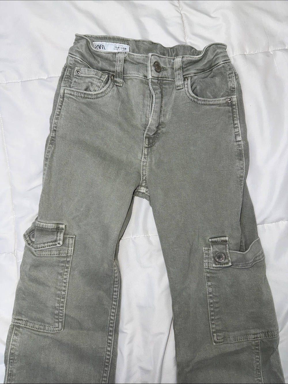 Zara Straight-Leg Cargo Jeans in Washed Olive